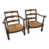 Pair of low beech armchairs