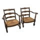 Pair of low beech armchairs
