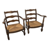 Pair of low beech armchairs