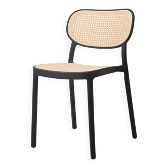 Colorful black chair with retro cane look