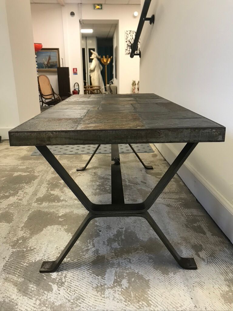 Wrought iron table slate tiles 1960