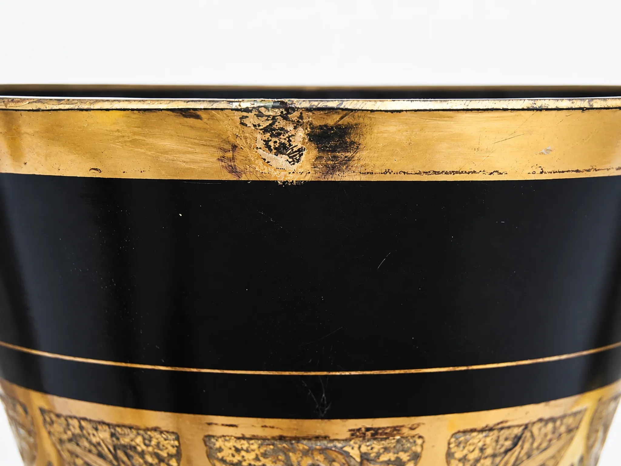 Superb Large Art Deco Ruppel Boom Vase – Black Glass with Fine Gold Gilding