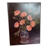 Bouquet of roses oil on canvas painting signed