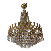Vintage style Palwa basket chandelier – Gold-plated steel, crystal and heart in