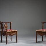 19th century Italian Renaissance style carved walnut corner chairs, set of 2