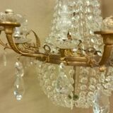 Large curved chandelier floor lamp in bronze and crystal, 19th century