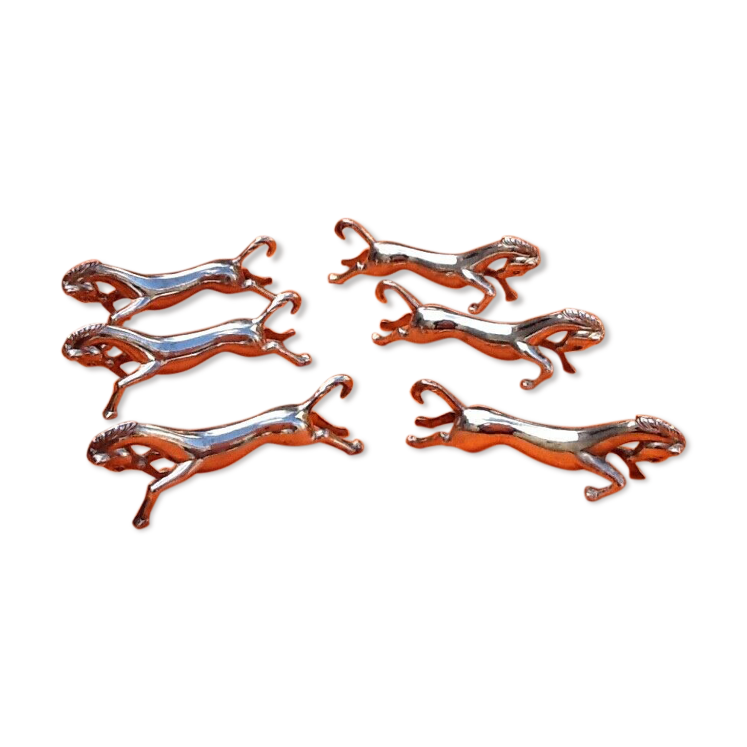 Suite of 6 knife holders "Horse at gallop" Silver metal