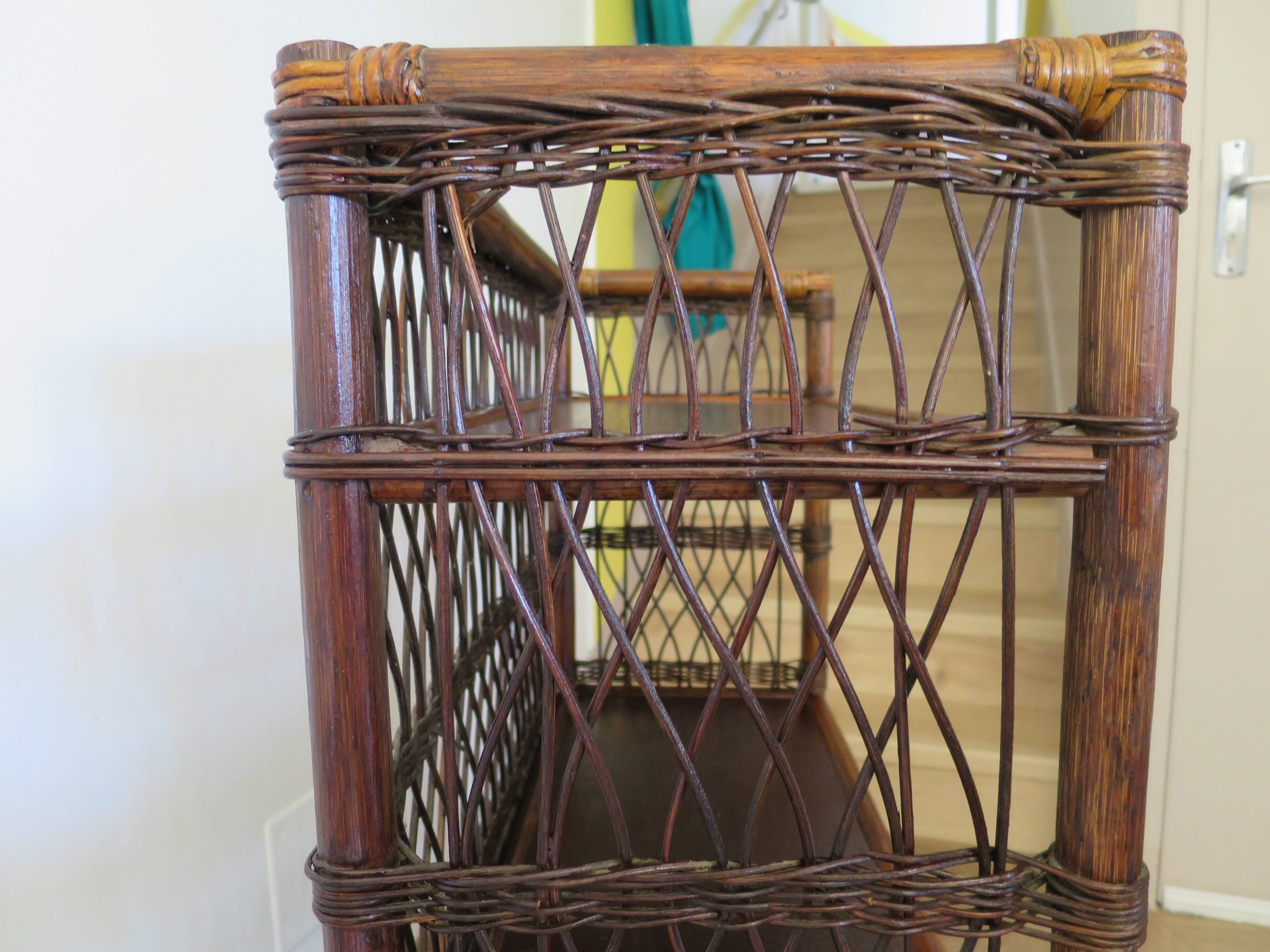 Bookcase - Bibus - 3 levels - woven rattan - bamboo - Vintage - 70s