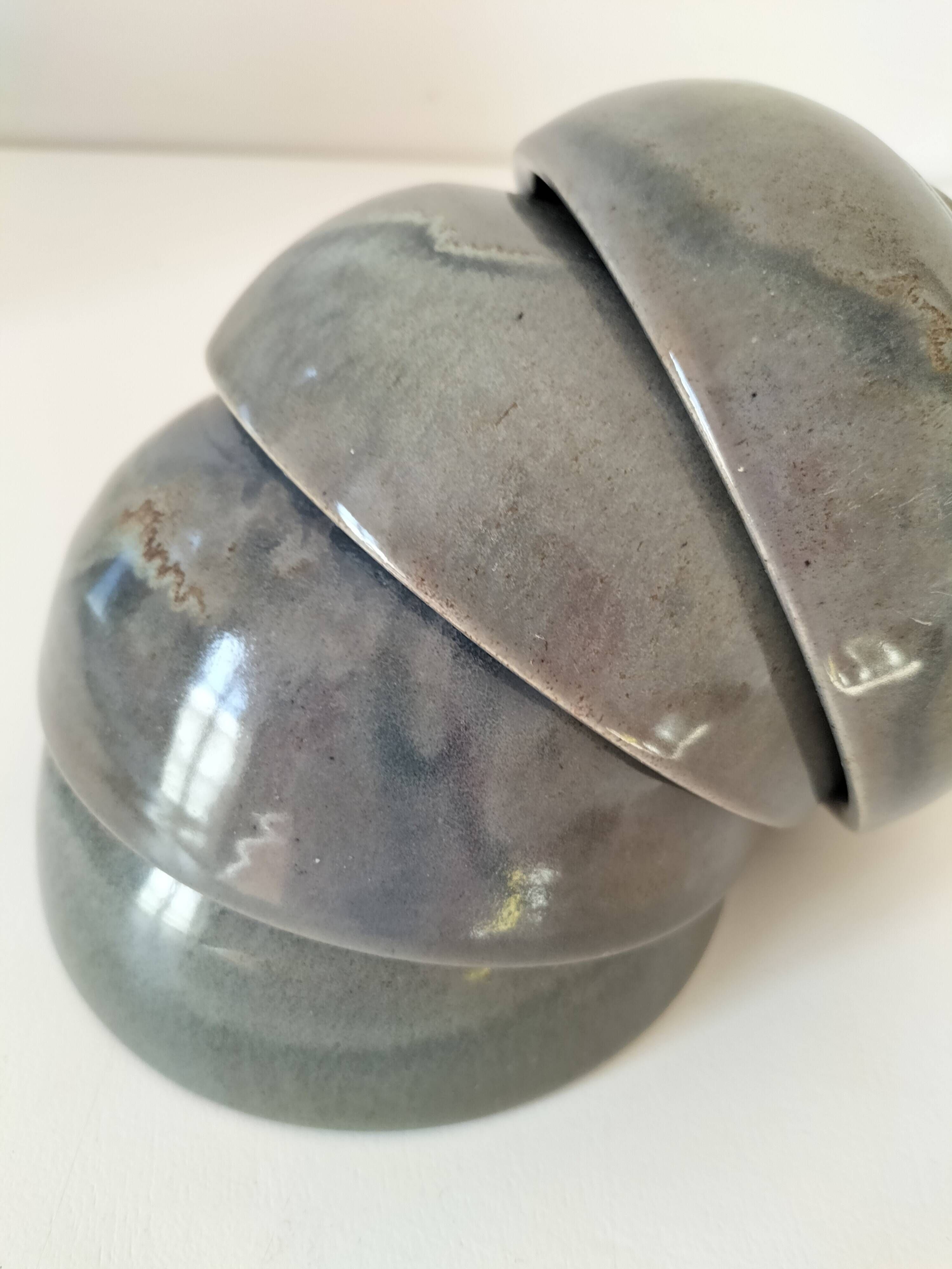 4 handmade ceramic bowls – Grey-blue glaze and mineral shades