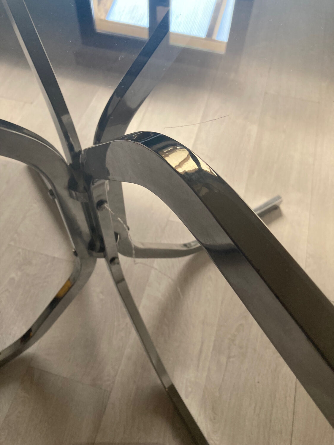 Round table smoked glass chrome legs 1970