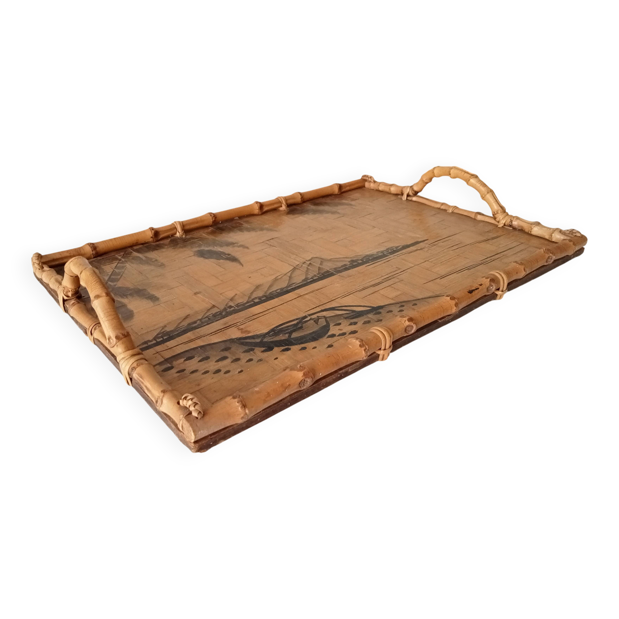 Vintage serving dish in bamboo and rattan Diamond Head Hawaii Tiki 60's