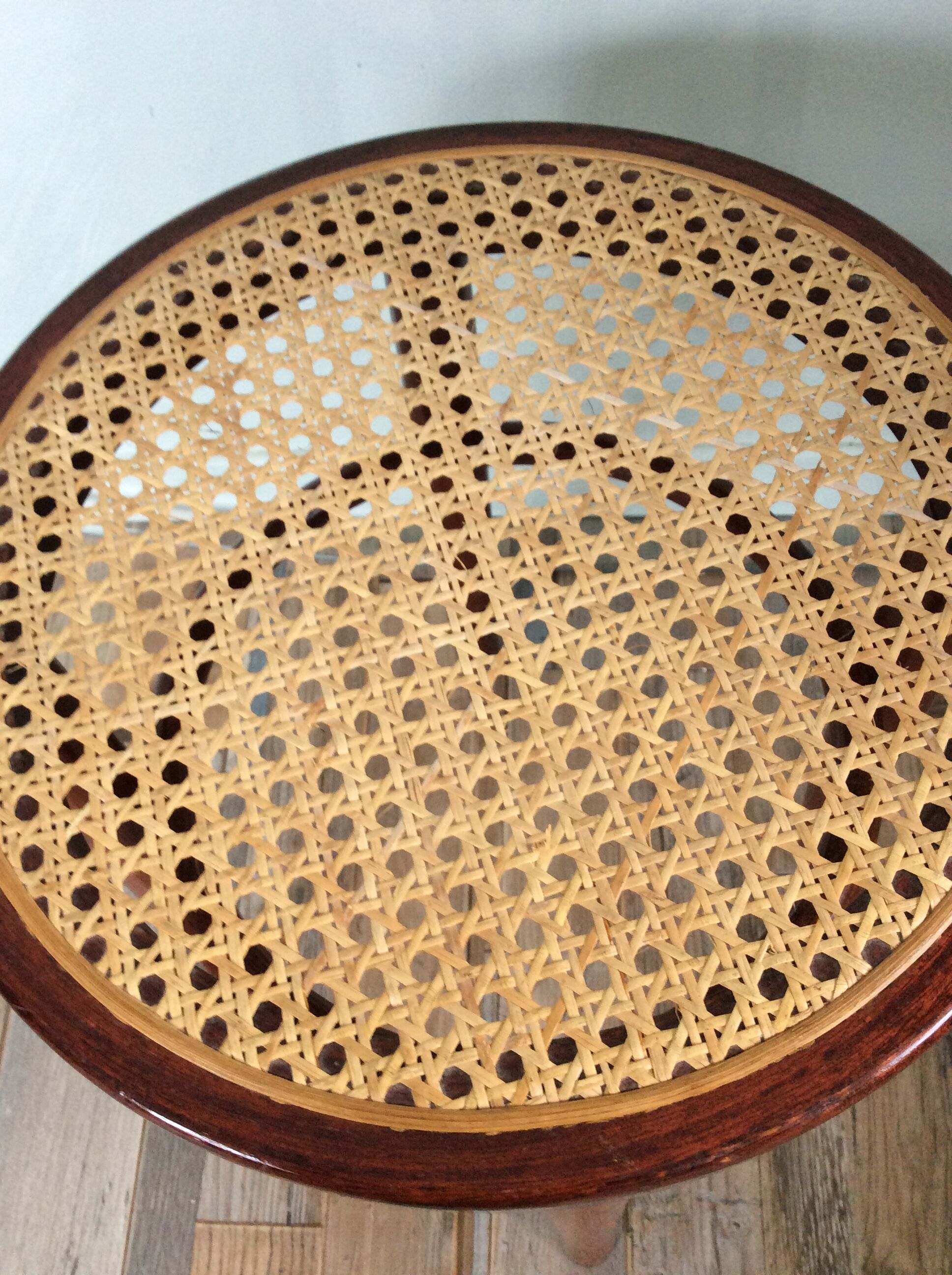 Vintage bistro stool in wood and cannage