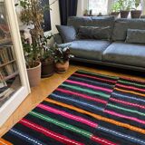 Romanian vintage carpet with stripes, made by hand in wool
