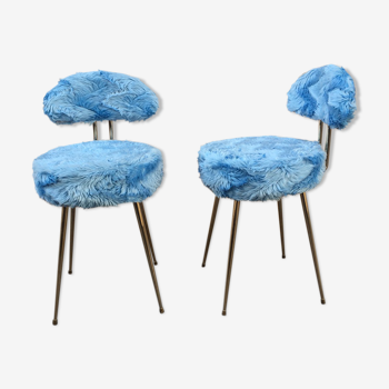 Paire de chaises moumoute bleues Pelfran, 1960