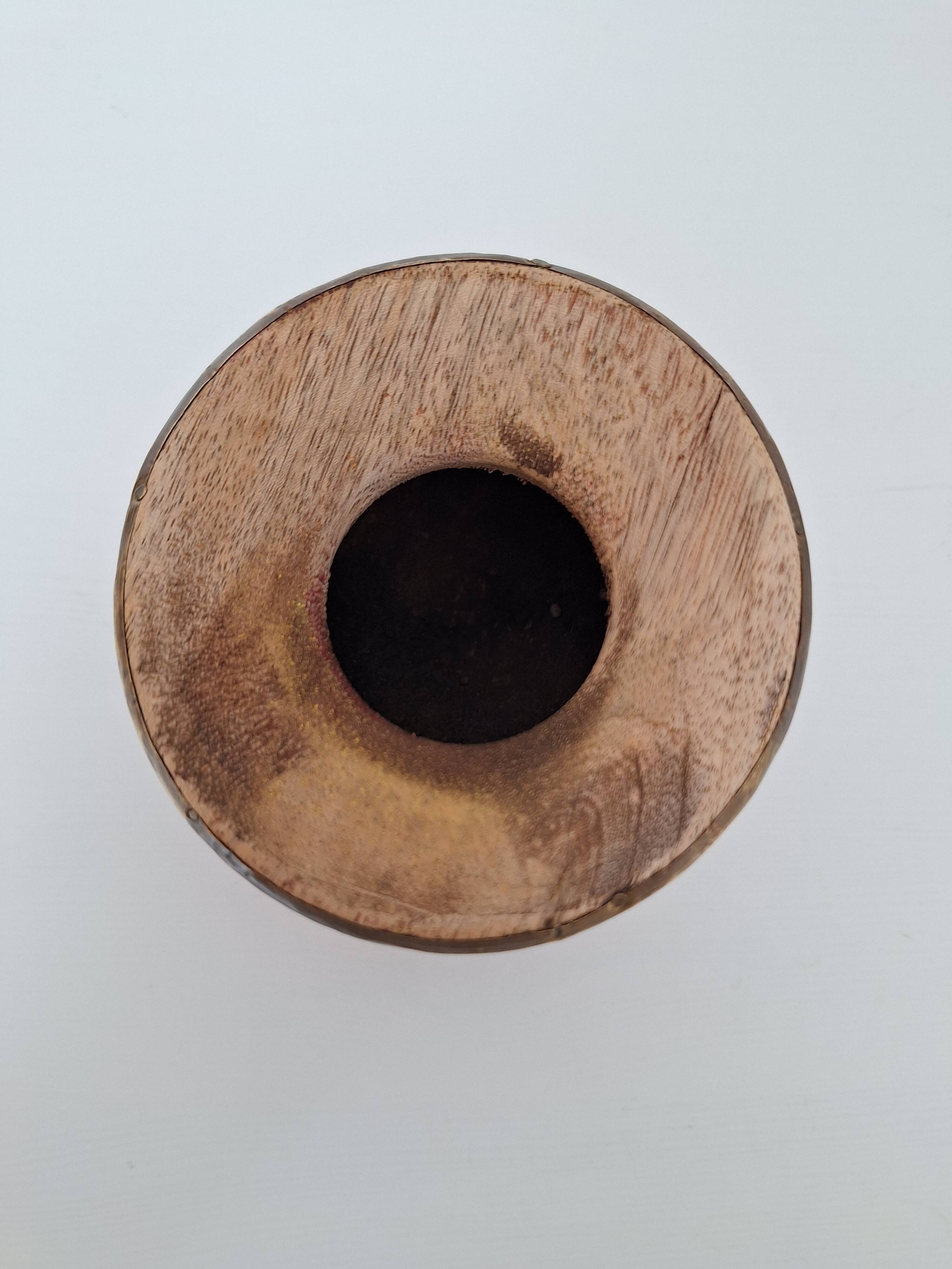 Wooden and brass vase