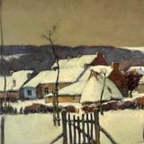 Tableau " village sous la neige ", jean-baptiste scoriel , huile sur toile paysage, 1948