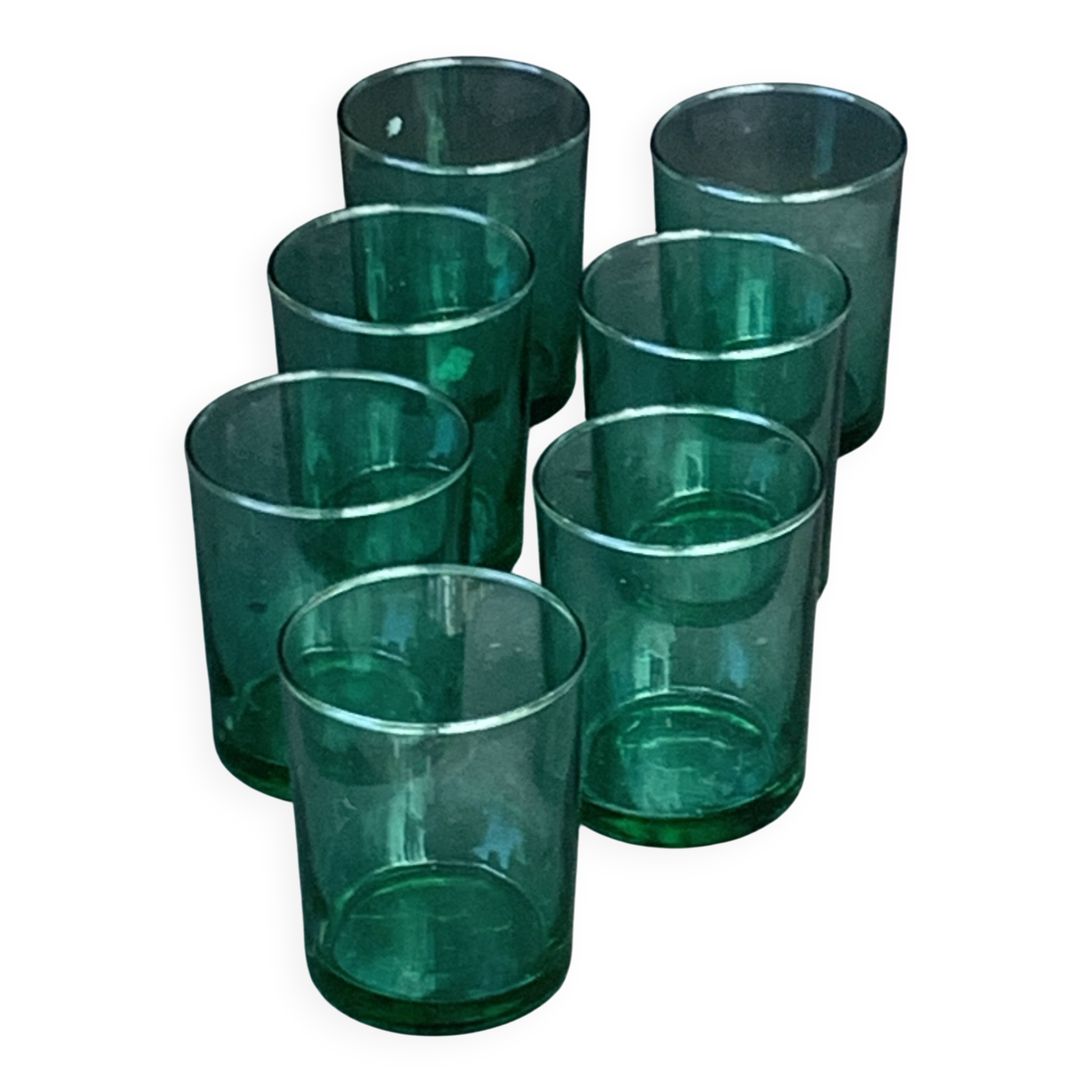 7 verres de couleur verte publicitaire Huile LESIEUR vintage 1970