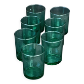 7 verres de couleur verte publicitaire Huile LESIEUR vintage 1970