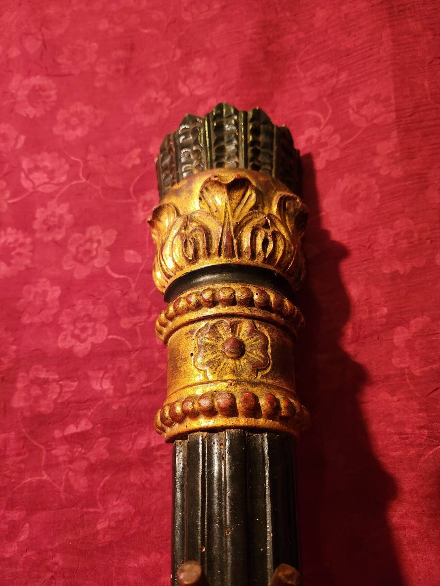 Large antique double wall light in gilded and black wood from the attic