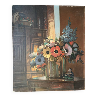 Fleurs d'église, huile sur toile