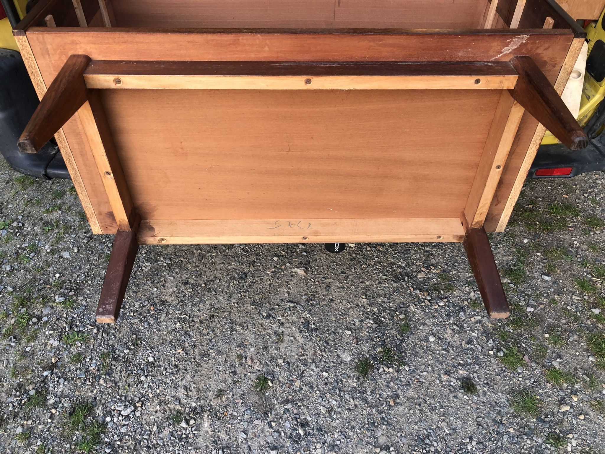 Vintage Scandinavian secretary in rosewood with drawers featuring fin-style handles.