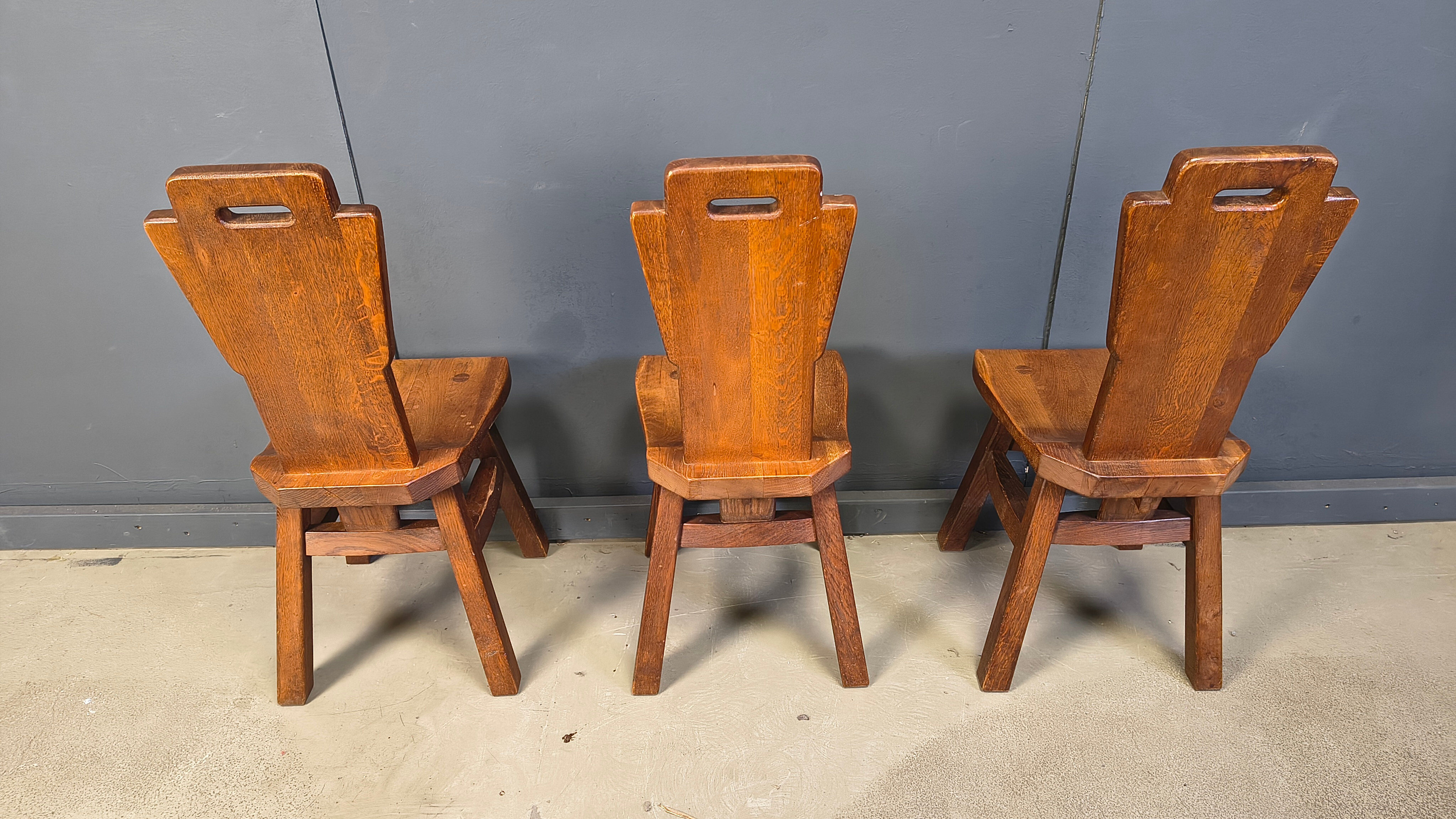 Vintage oak brutalist chairs, 1970s set of 6