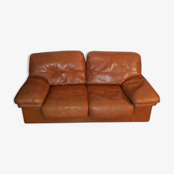 Canapé en cuir camel Roche Bobois des années 70