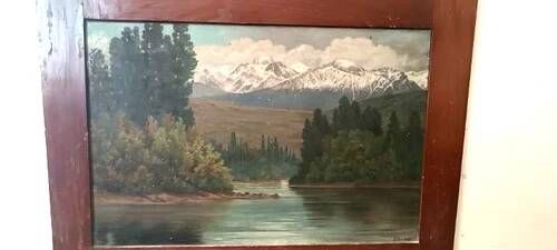 Antique painting landscape mountains oil on canvas Ercole Benussi (Milan 1844)