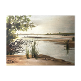 Peinture ancienne signée bancs de sable