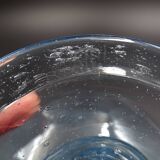 Candlestick or photophore in sky blue bulled glass, signed Biot