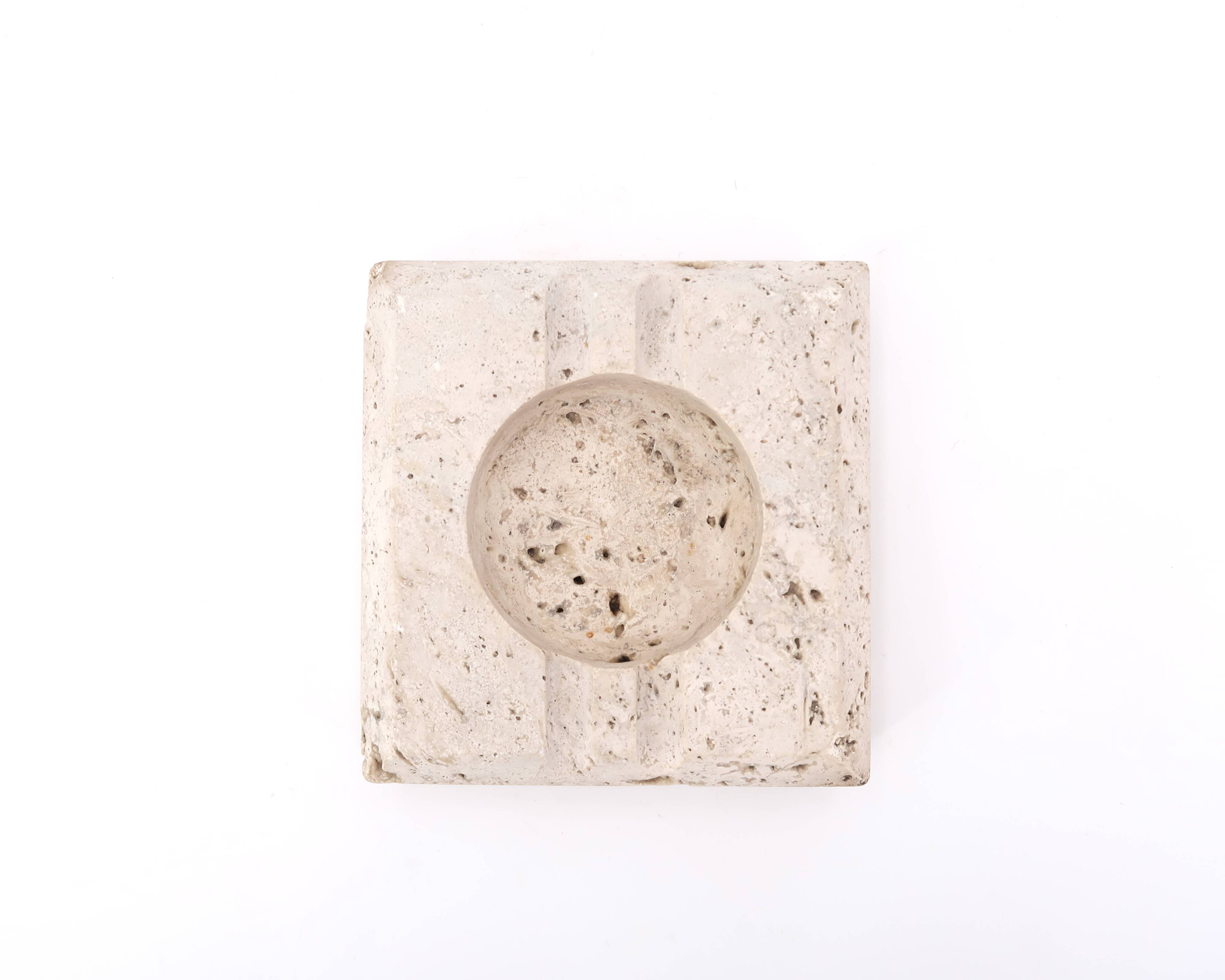 Square travertine ashtray, 1970s