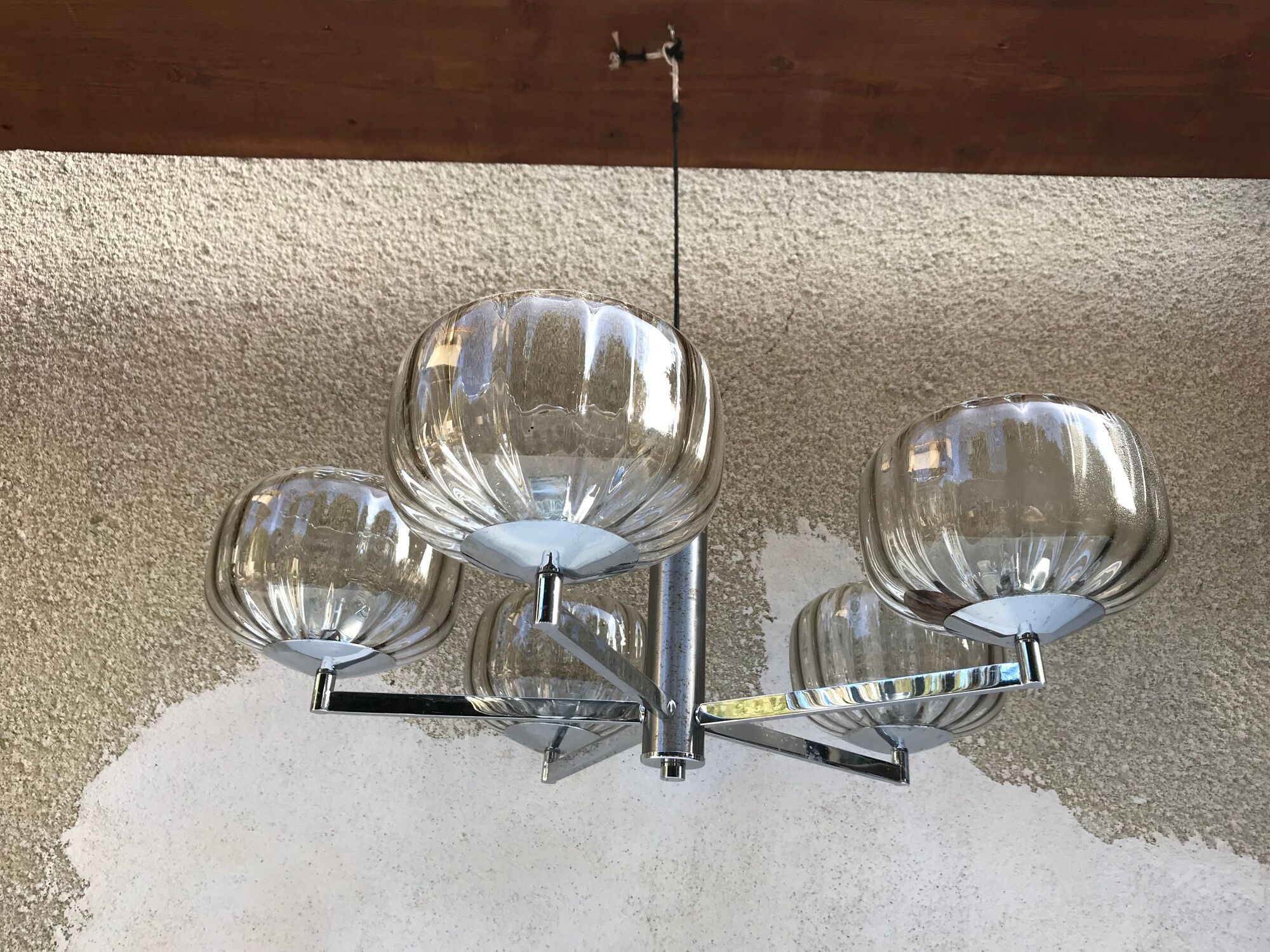 Chandelier 5 arm chromed metal old  70s vintage