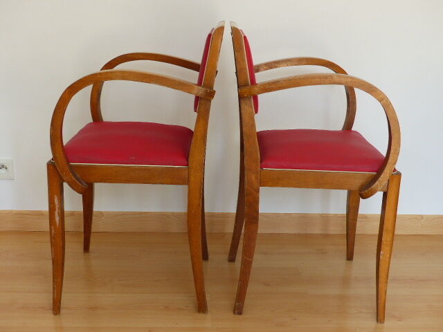 Pair of bridge chairs in red skai