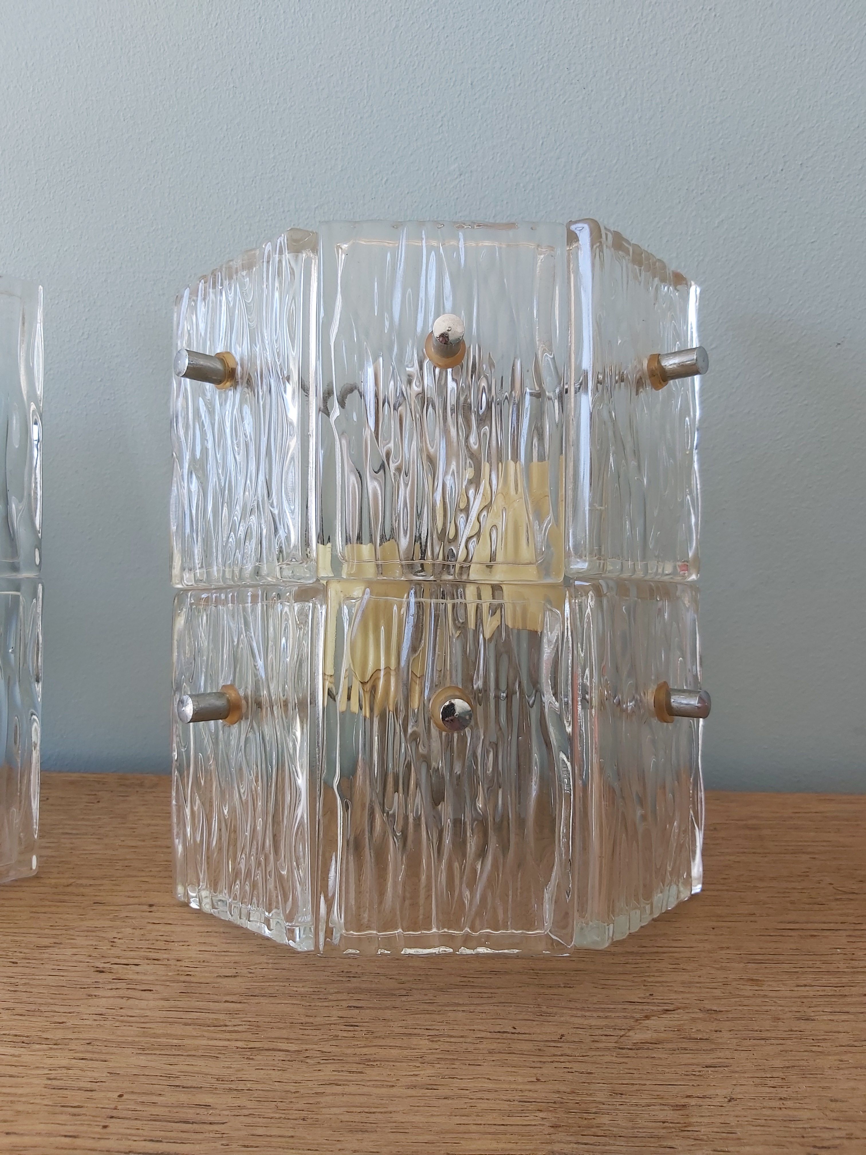 Pair of vintage frosted glass wall lamps, 1960s