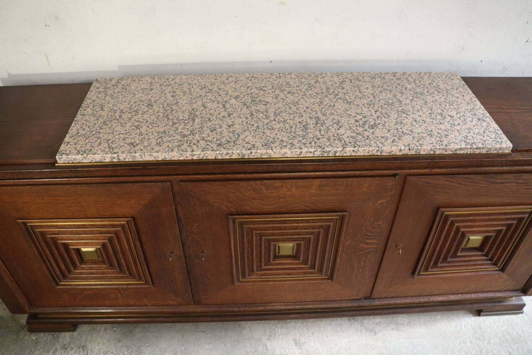 Art Deco sideboard in solid oak and marble, 1940