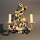 Two-light polychrome painted wrought iron wall lights, Italy 1950/1960.