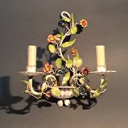 Two-light polychrome painted wrought iron wall lights, Italy 1950/1960.