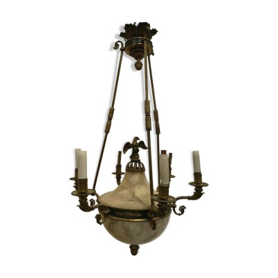 Lustre empire en bronze et albâtre XIX siècle Napoléon III