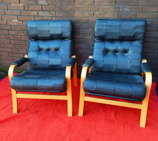 paire fauteuils Scandinave En cuir Vintage
