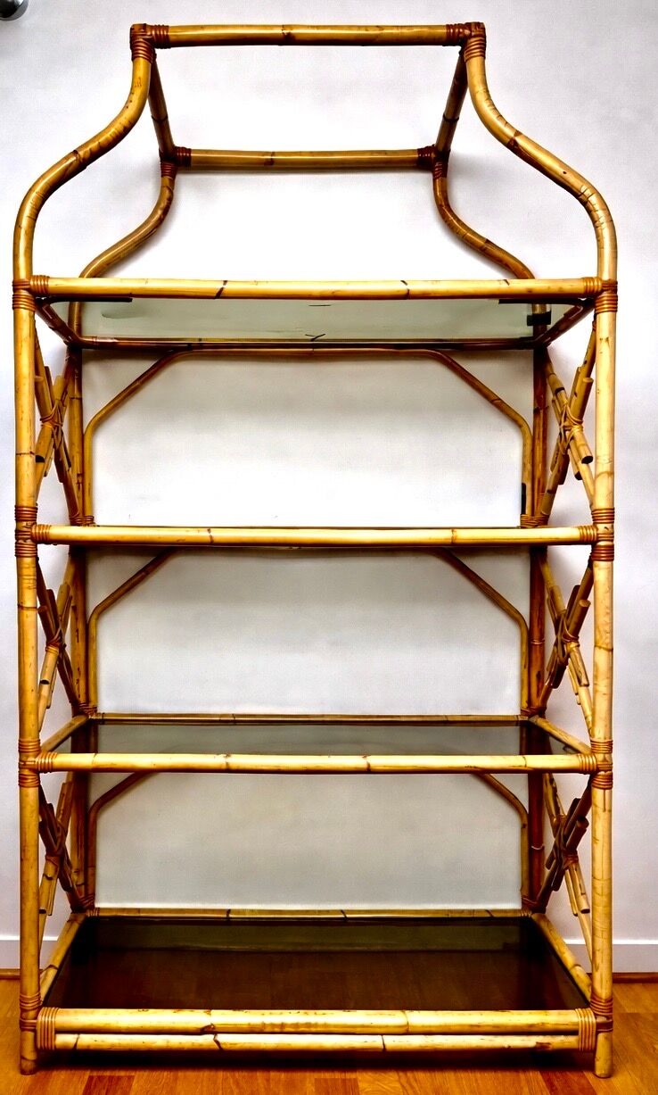 Rattan and glass shelf
