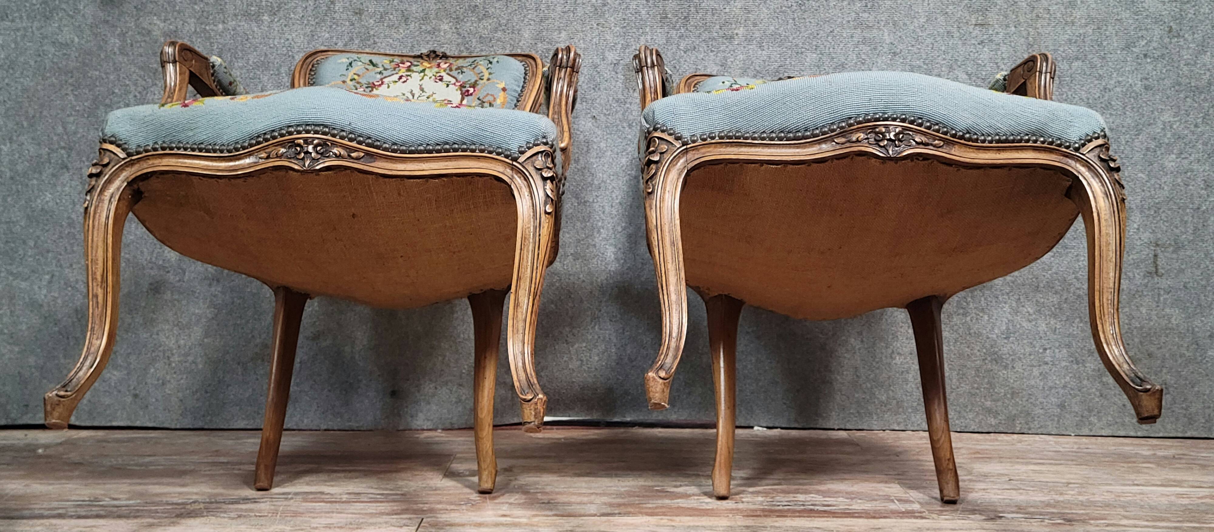 Pair of Louis XV style cabriolet armchairs in walnut