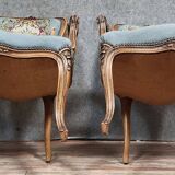 Pair of Louis XV style cabriolet armchairs in walnut
