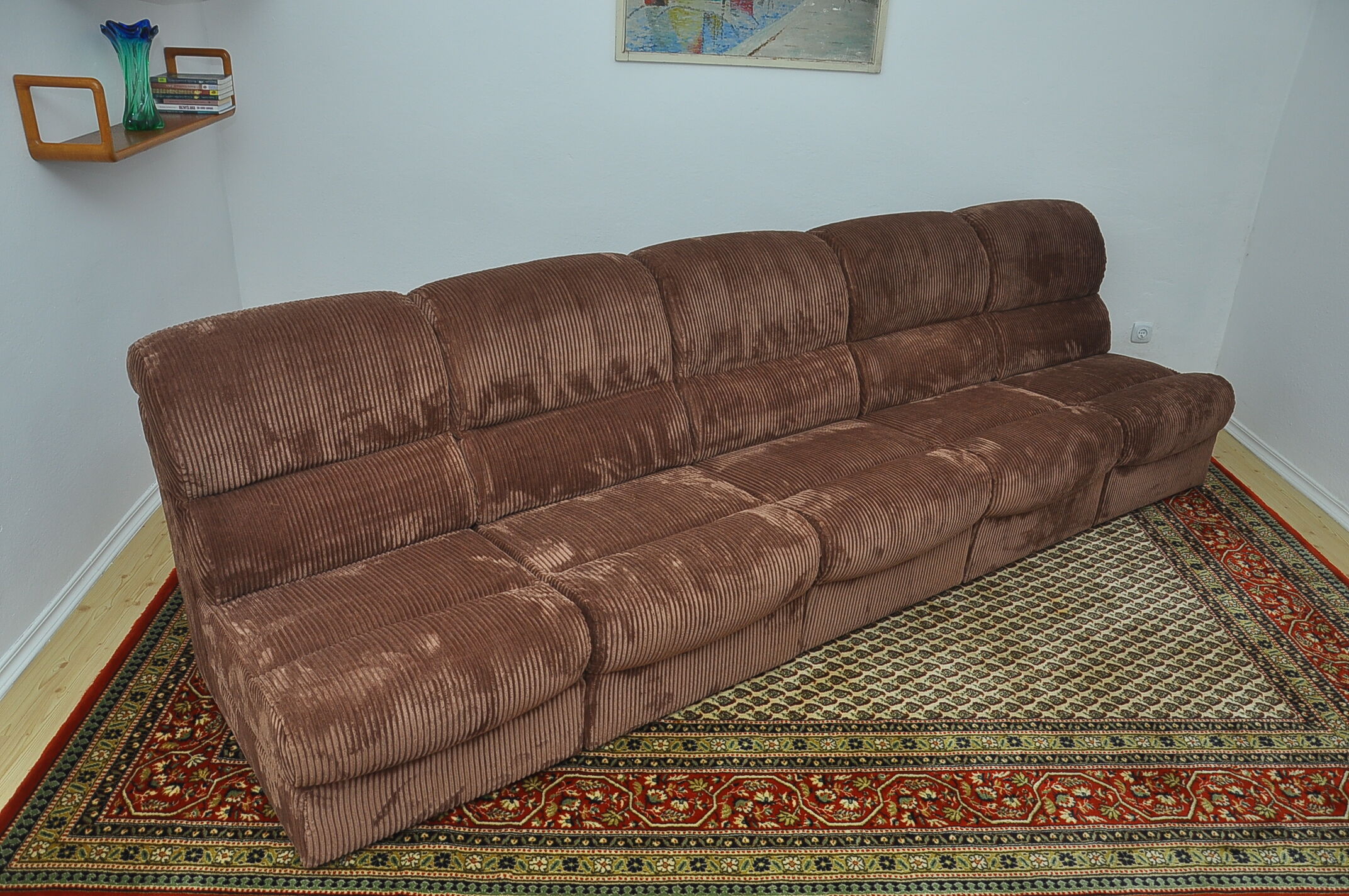 Brown corduroy modular sofa from the 70's, set of 5