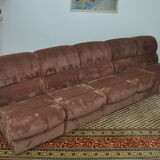Brown corduroy modular sofa from the 70's, set of 5