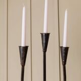 XXL Black Iron Brutalist Candlestick for 3 Candles - Handmade, Italy, 1960s