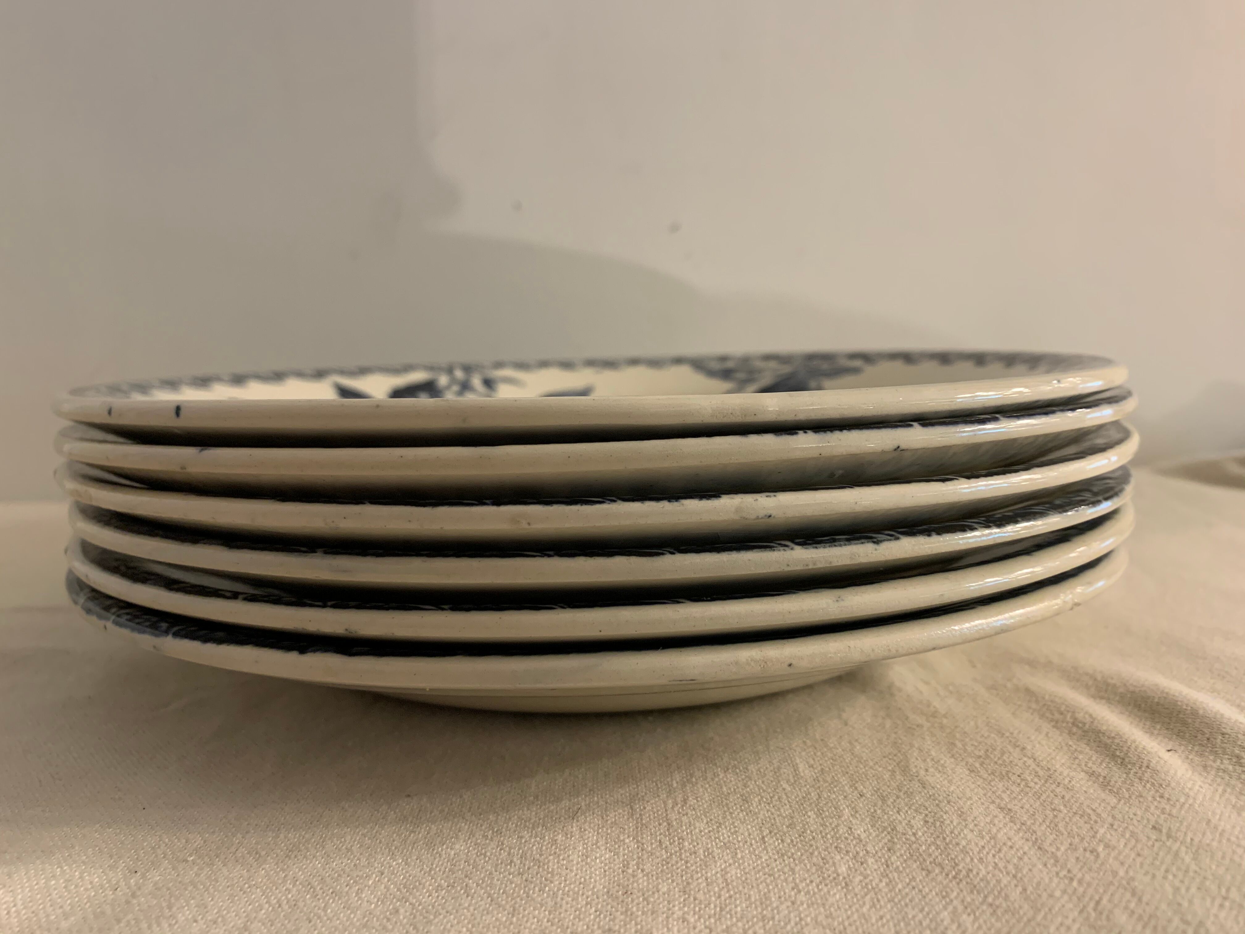 Series of 6 old flat plates in blue earthenware from Gien Iron Earth mature model