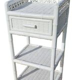 Vintage White Woven Rattan Bedside Table
