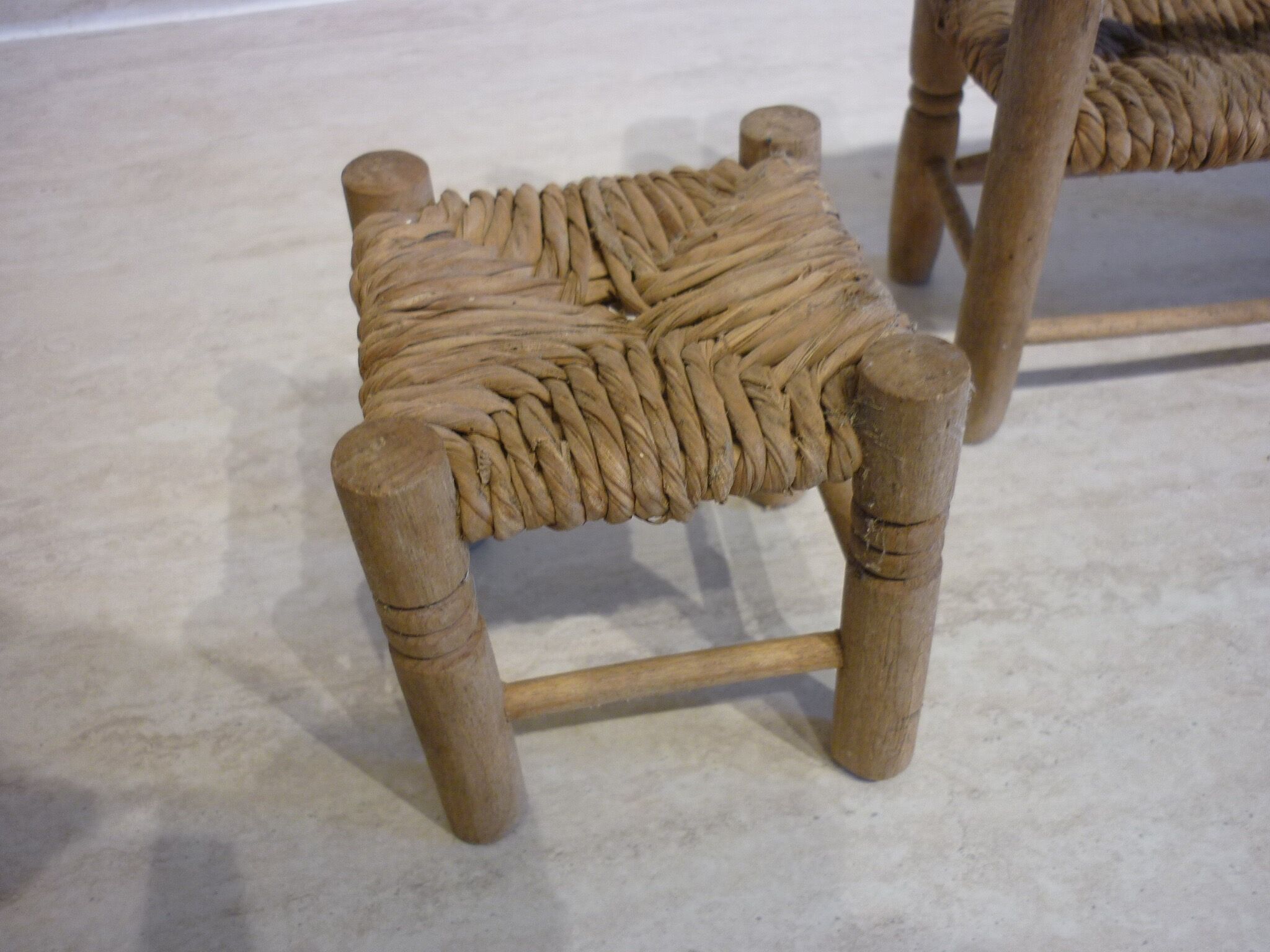Wooden bench and stool and straw for doll