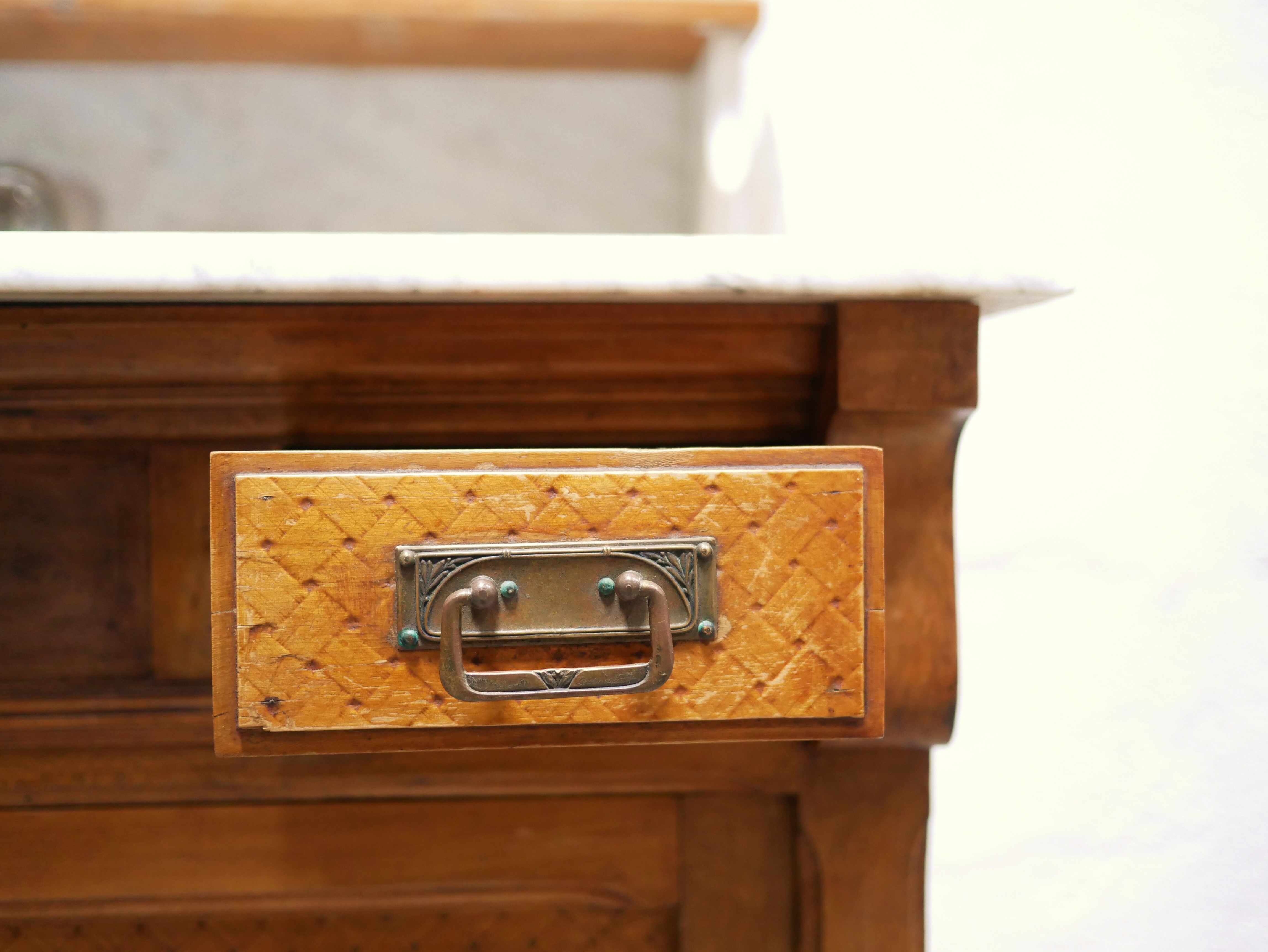 Antique washbasin cabinet in marble and wood