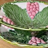 Drainer and plate in old slip old 1960s decoration cluster of reason and vine leaves